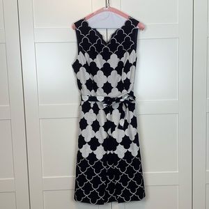 Talbots navy and white print scallop dress.